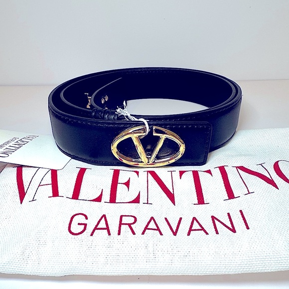NWT Valentino Garavani Bold Edition V Logo Black Calfskin Leather Belt, Sz 80/32 main image 12